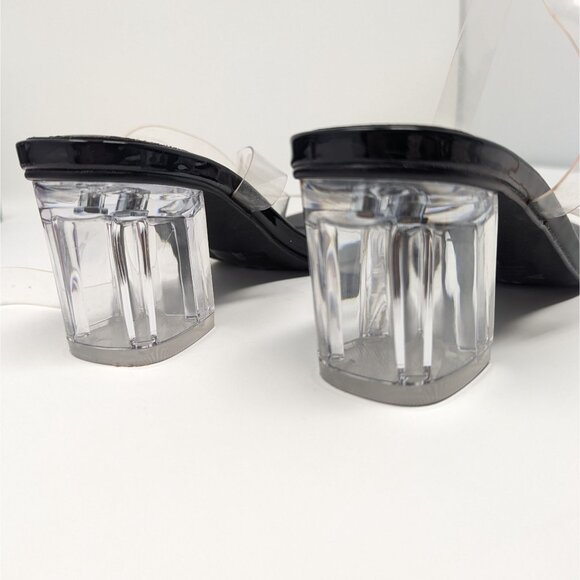 Cape Robbin Wisdom Black Clear Strappy Chunky Heel Sandals Size 7 In Box - Picture 5 of 8